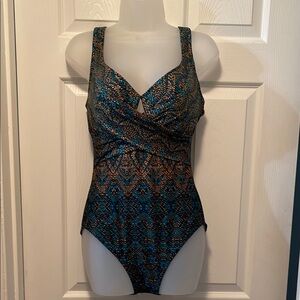 Miraclesuit One Piece Swimsuit - Blue and Brown Pattern
